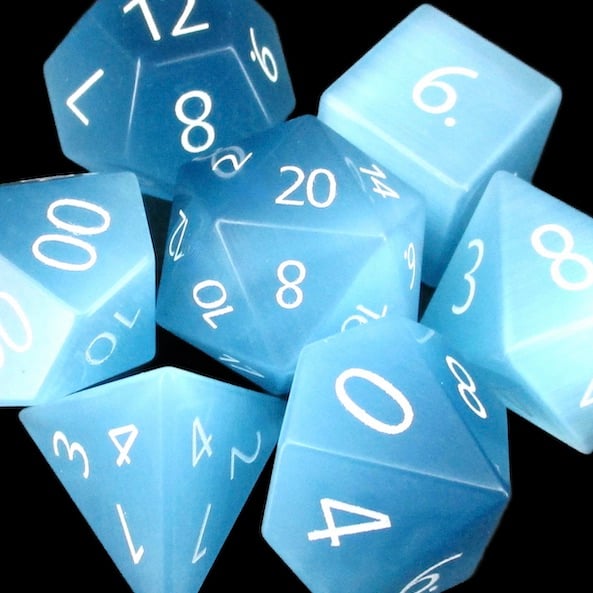 TDSO Glass Cats Eye Mint Blue & White Dice