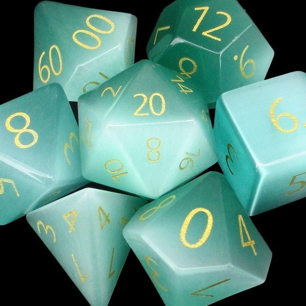 TDSO Glass Cats Eye Mint Green & Gold Dice