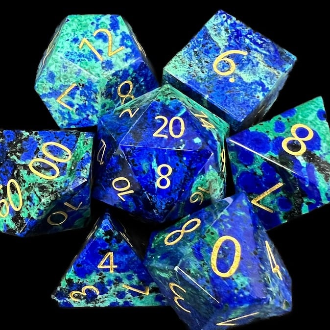 TDSO Gemstone Chrysocolla & Gold Dice