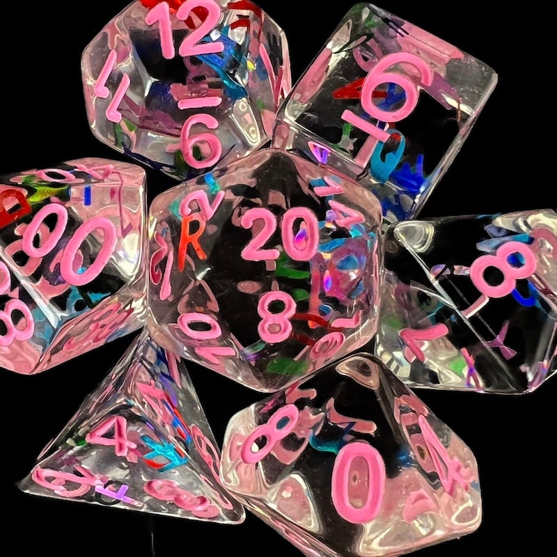 TDSO Confetti Alphabet Clear & Pink Dice