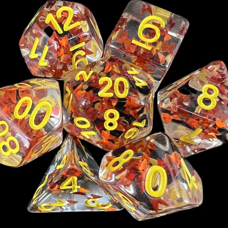 TDSO Confetti Butterfly Red & Yellow Dice