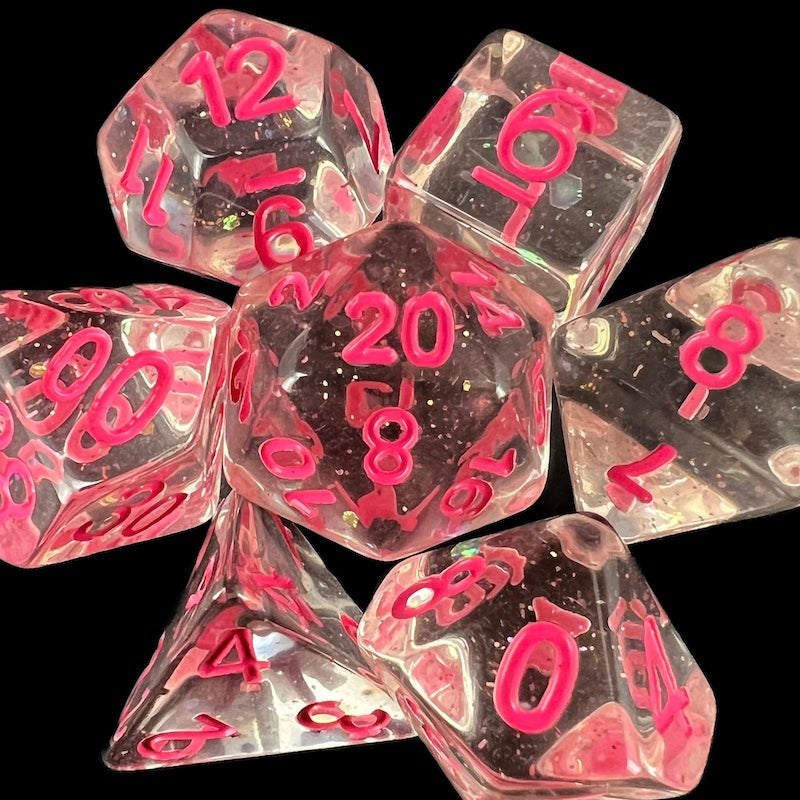 TDSO Confetti Clear & Pink Dice