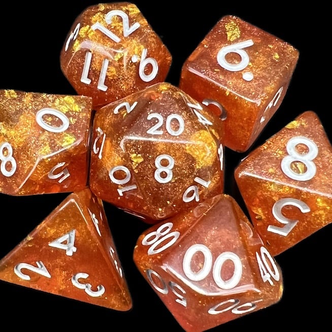 TDSO Confetti Gold Amber & Silver Dice