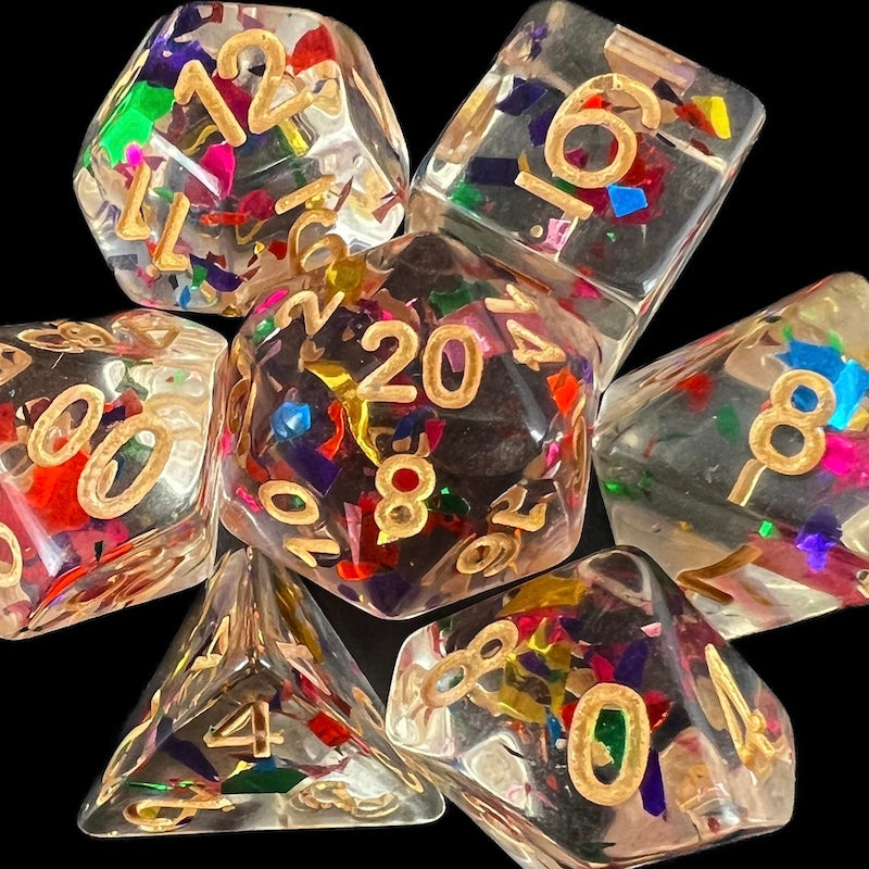 TDSO Confetti Rainbow & Gold Dice