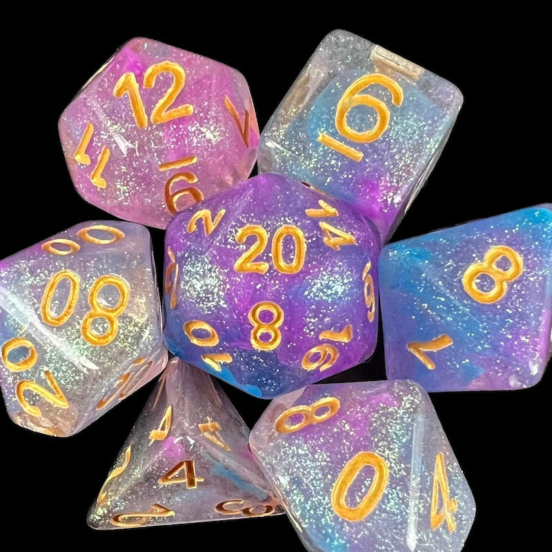 TDSO Confetti Sky Burst Blue & Purple Dice