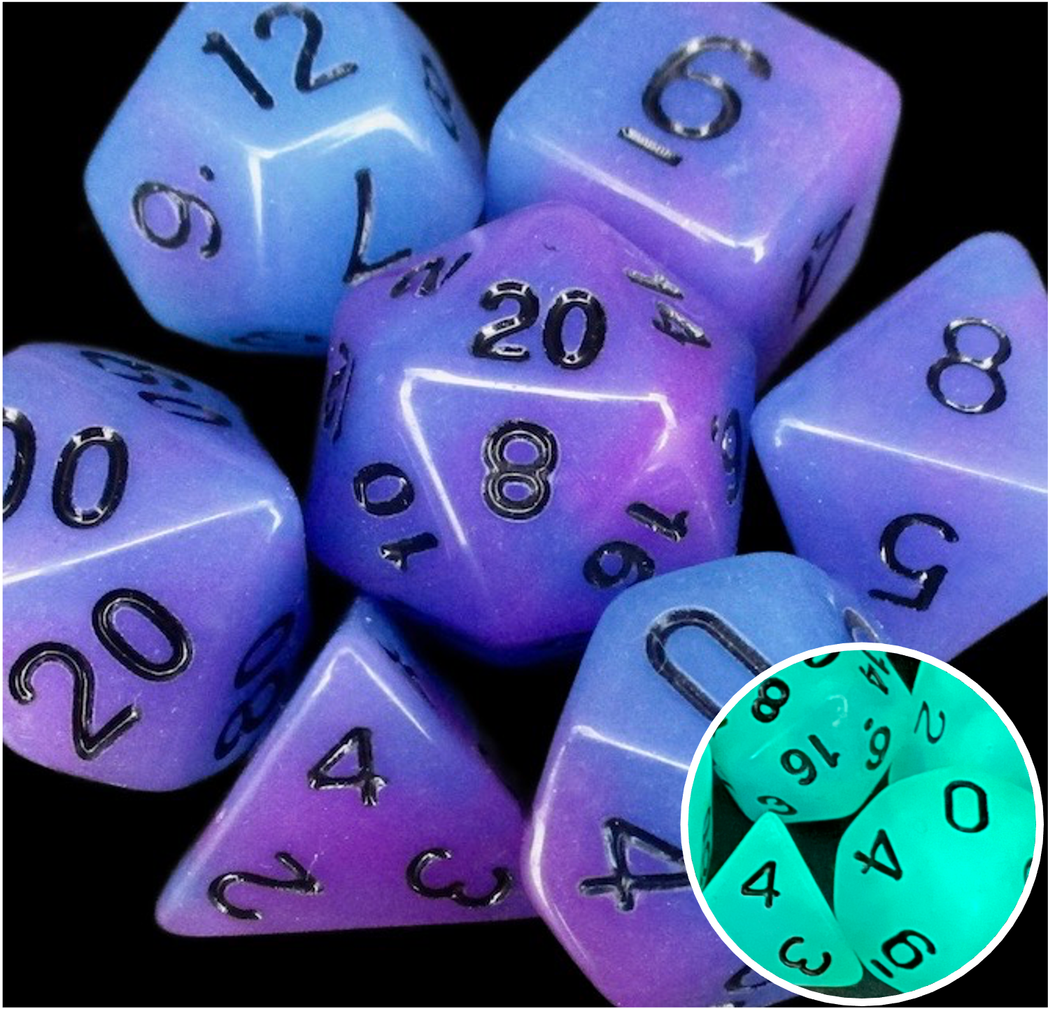 *TDSO Duel Blue & Purple Glow in the Dark Dice