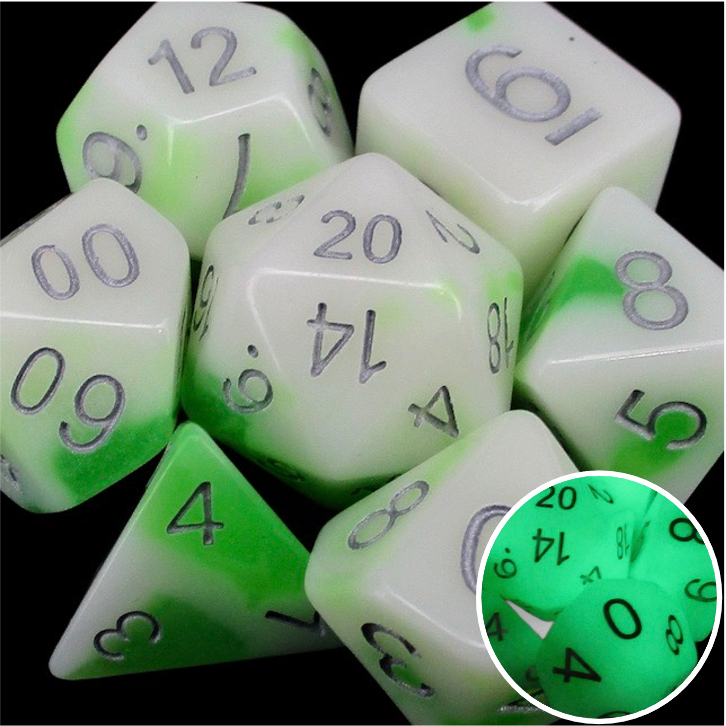*TDSO Duel Jade & White Glow in the Dark Dice