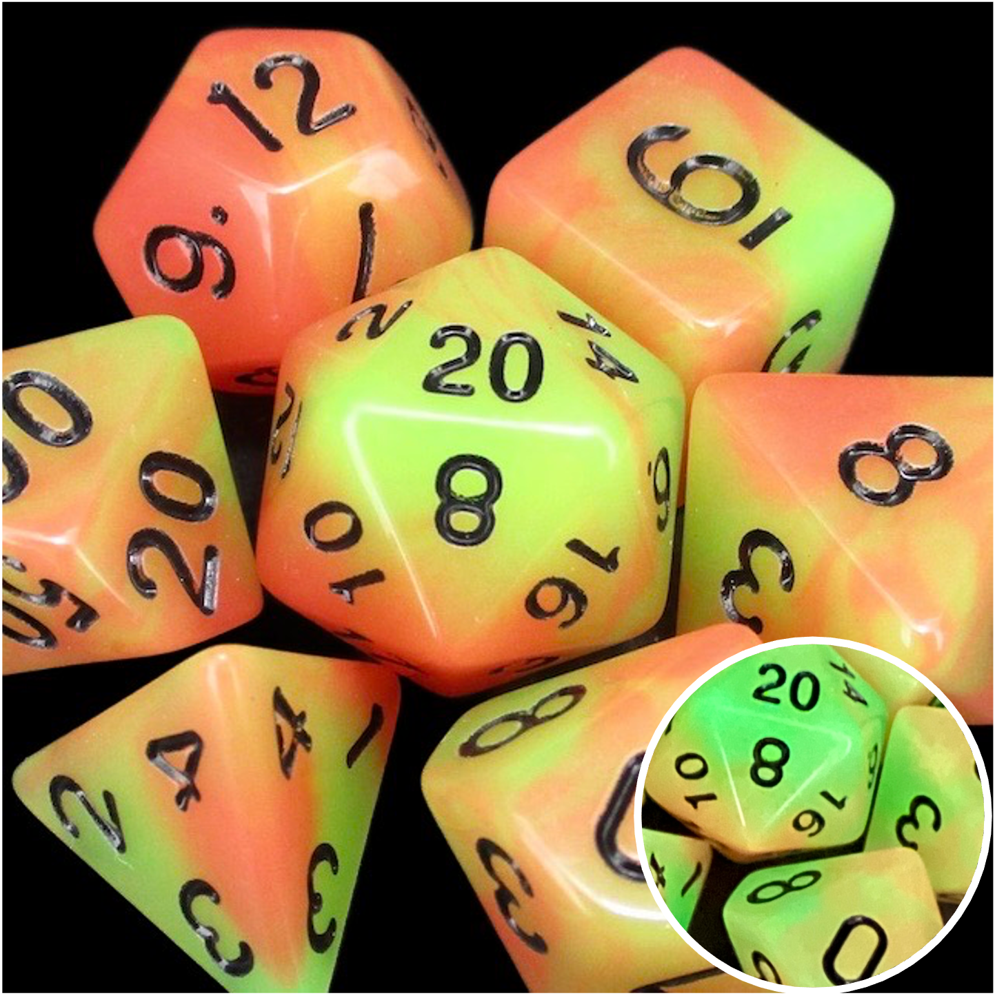 *TDSO Duel Orange & Green Glow in the Dark Dice