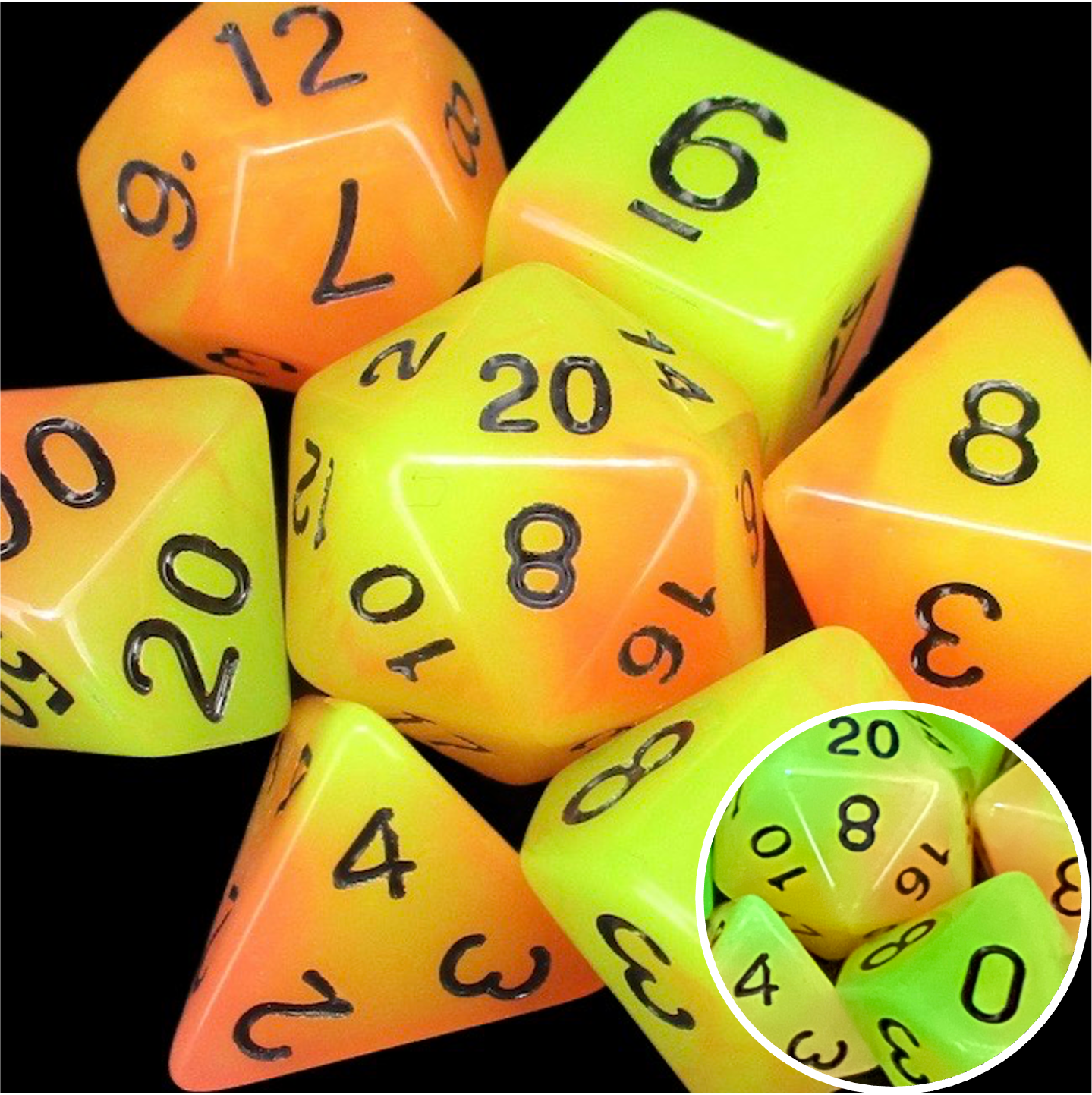 *TDSO Duel Yellow & Orange Glow In The Dark Dice