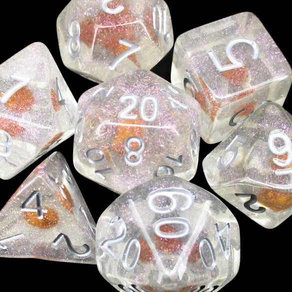 *TDSO Encapsulated Glitter Flower Orange Dice
