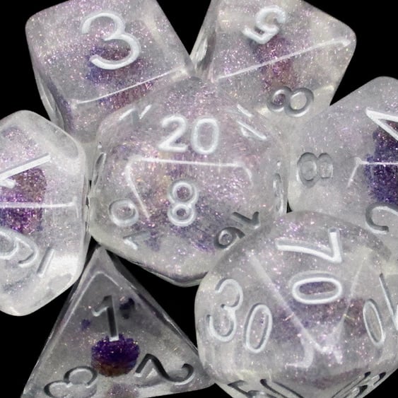 *TDSO Encapsulated Glitter Flower Purple Dice