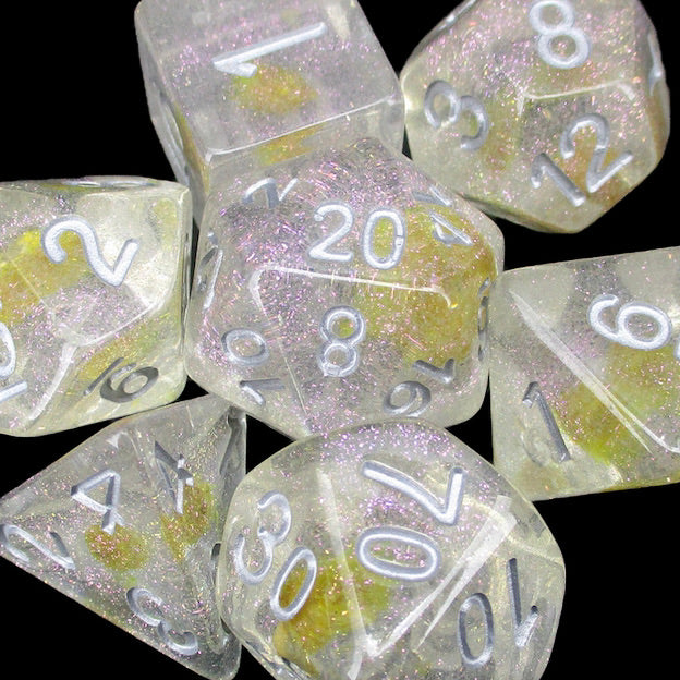 *TDSO Encapsulated Glitter Flower Yellow Dice