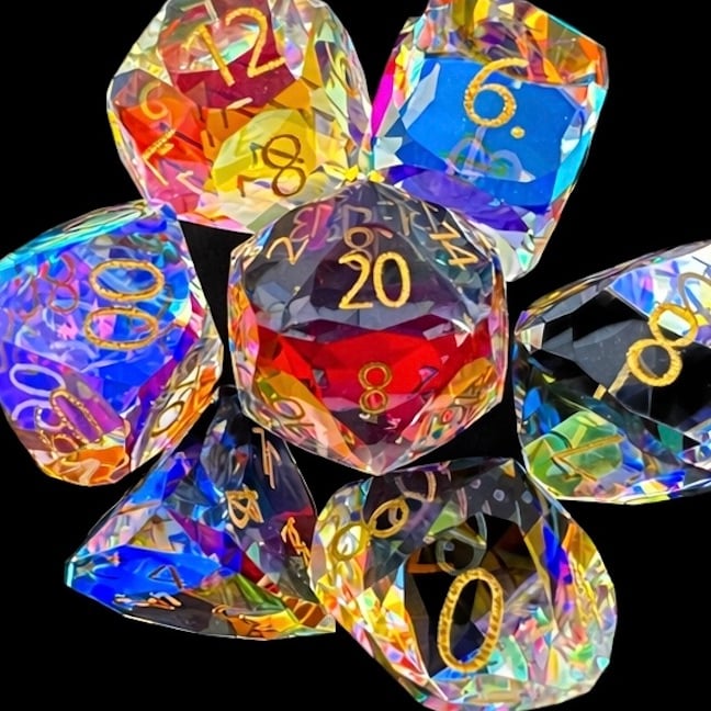 *TDSO Faceted Zircon Glass Rainbow Dice