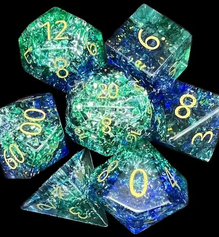 TDSO Glass Fused Water Blue & Green Dice