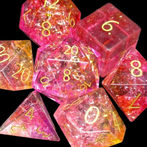 TDSO Glass Fused Fire Pink & Orange Dice