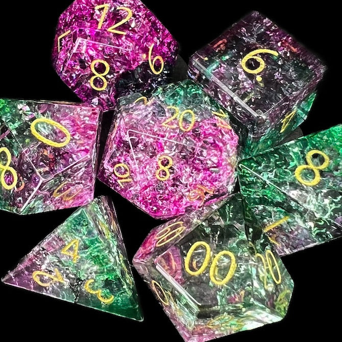 TDSO Glass Fused Chaos Green & Magenta Dice