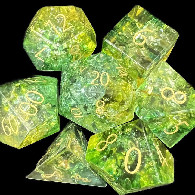 TDSO Glass Fused Earth Green & Yellow Dice