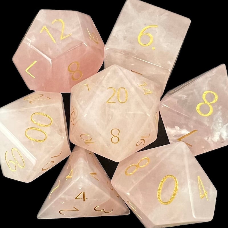 TDSO Gemstone Quartz Rose & Gold Dice