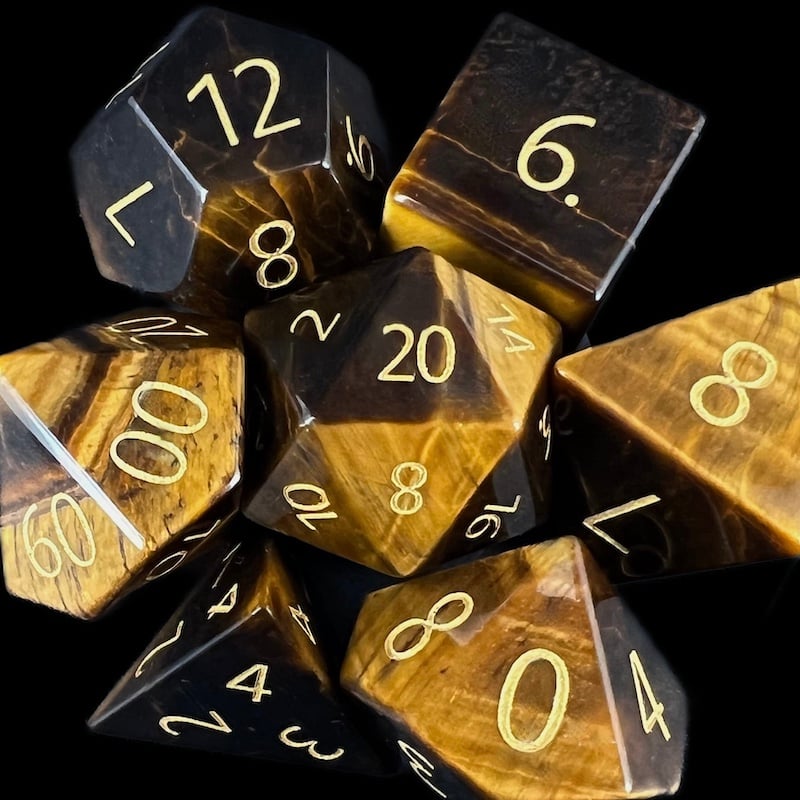 TDSO Gemstone Tiger Eye Gold & Gold Dice