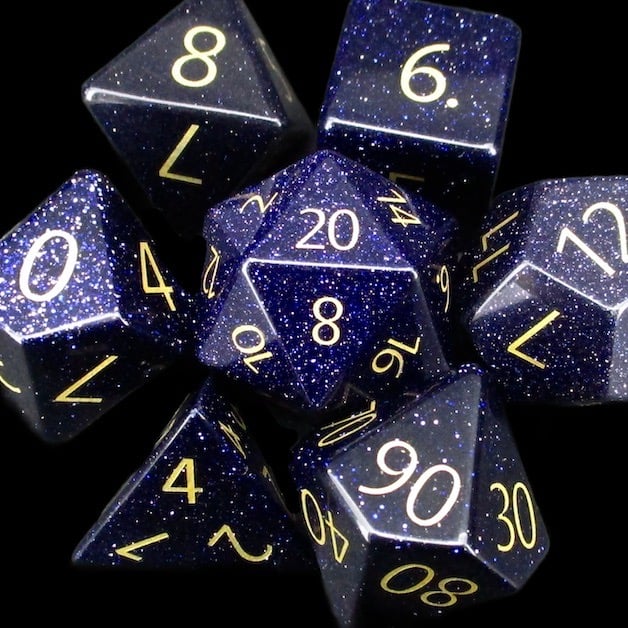 TDSO Gemstone Goldstone Blue & Gold Dice