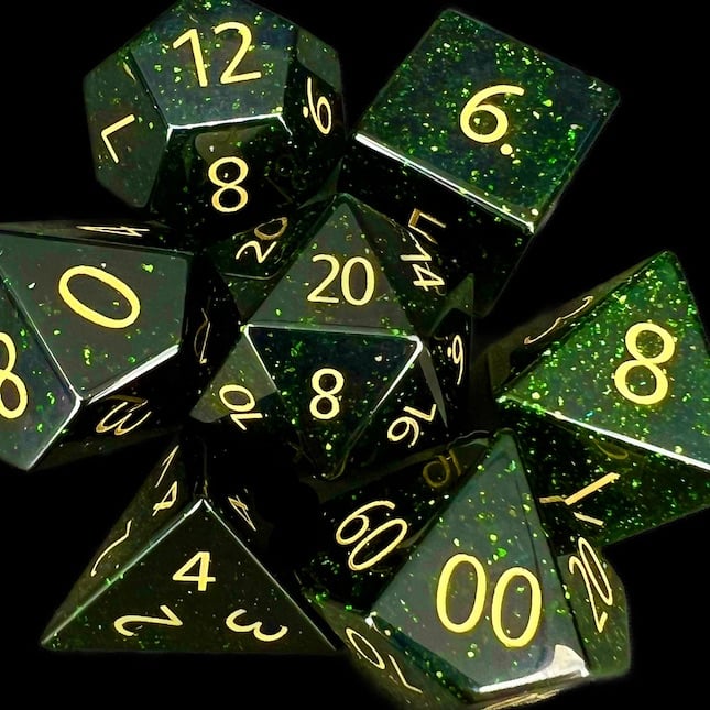 TDSO Gemstone Goldstone Green & Gold Dice