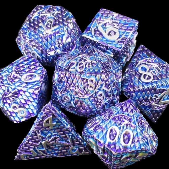 TDSO Metal Dragon Flight Blue Purple & Silver Dice