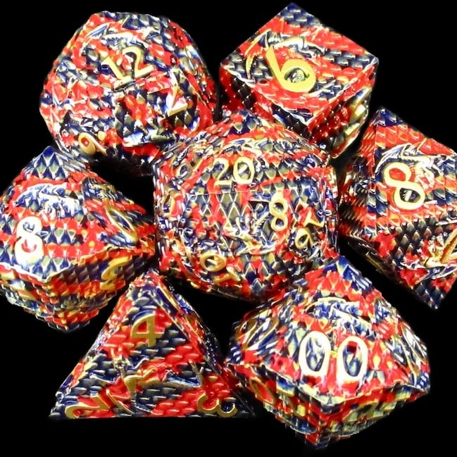 TDSO Metal Dragon Flight Blue Red & Gold Dice