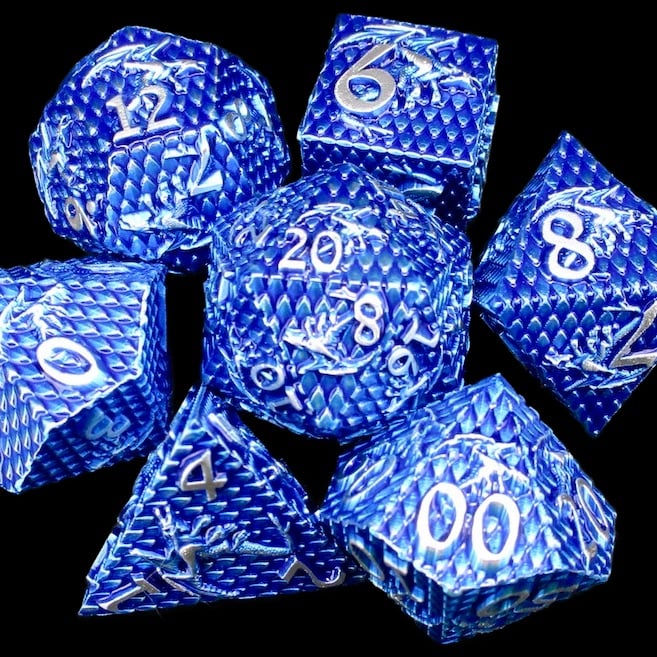 TDSO Metal Dragon Flight Blue & Silver Dice