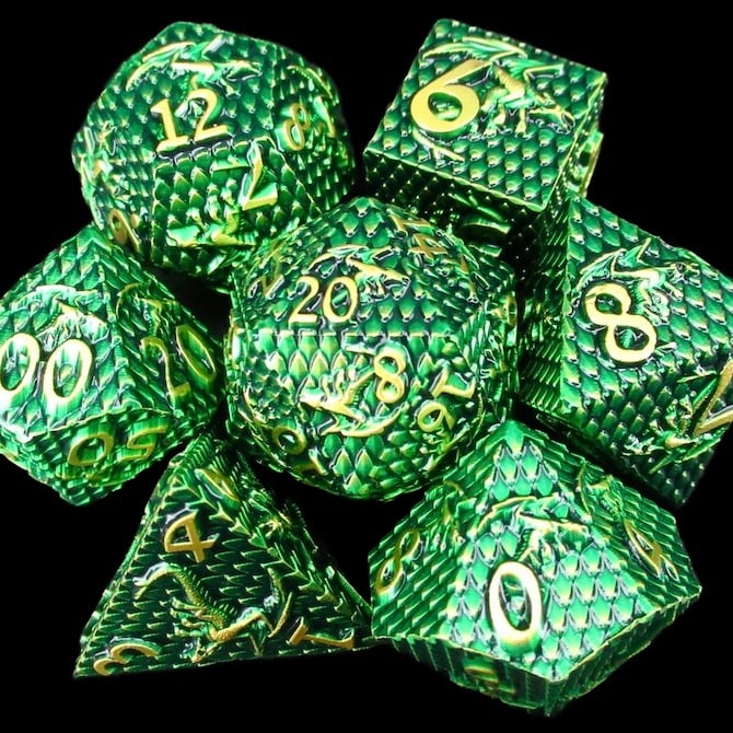 TDSO Metal Dragon Flight Green & Gold Dice