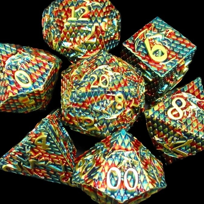 TDSO Metal Dragon Flight Red Teal & Gold Dice