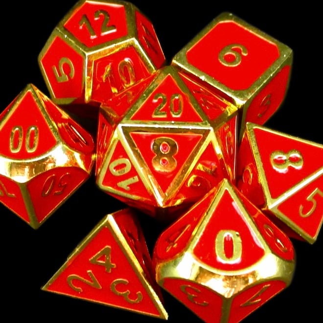 *TDSO Metal Fire Forge Gold & Red Enamel Dice