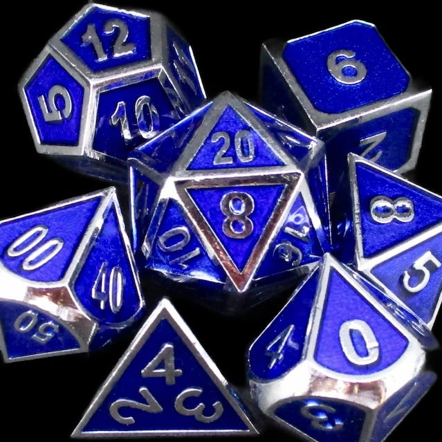 *TDSO Metal Fire Forge Silver & Blue Enamel Dice