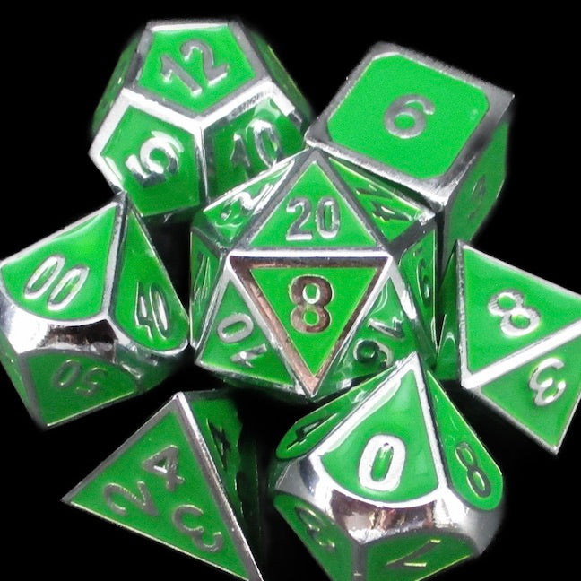 *TDSO Metal Fire Forge Silver & Green Enamel Dice
