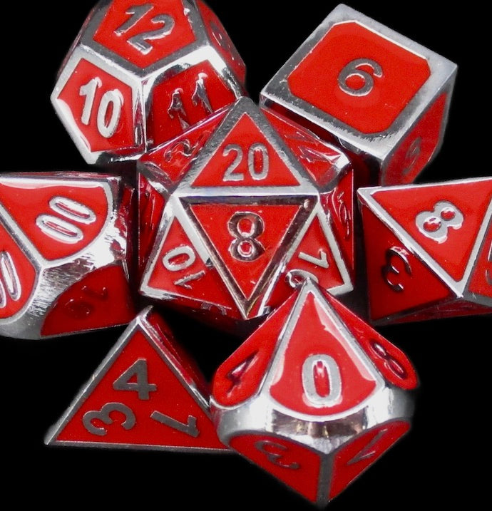 *TDSO Metal Fire Forge Silver & Red Enamel Dice