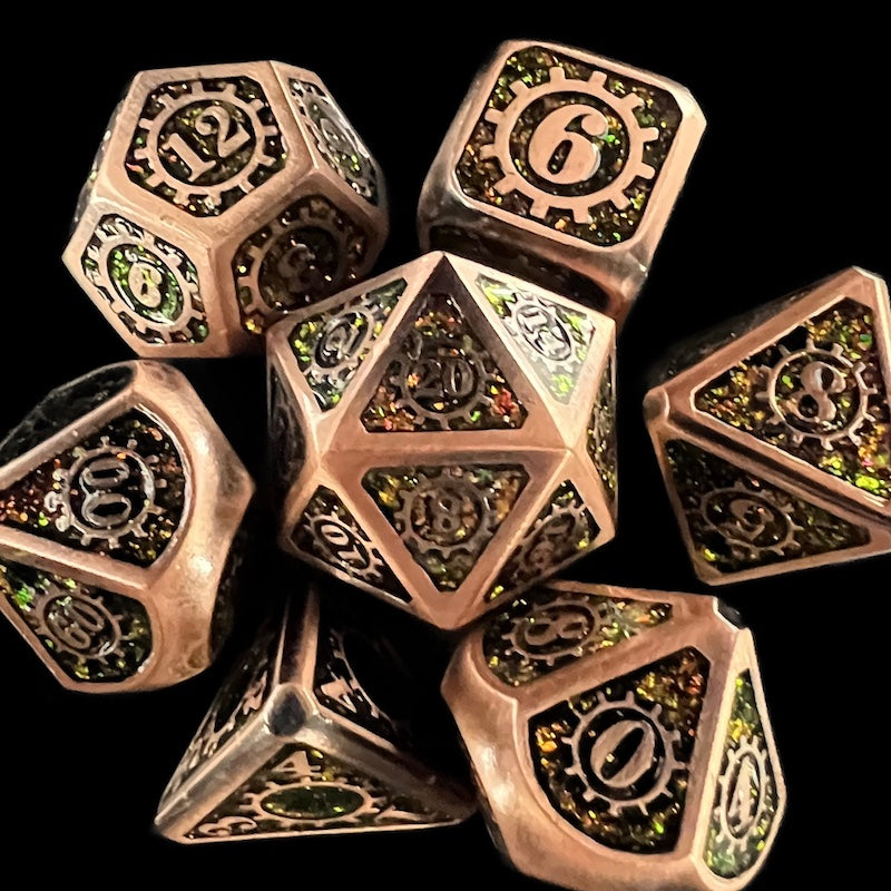 TDSO Metal Gears Antique Copper & Amber Mica Dice