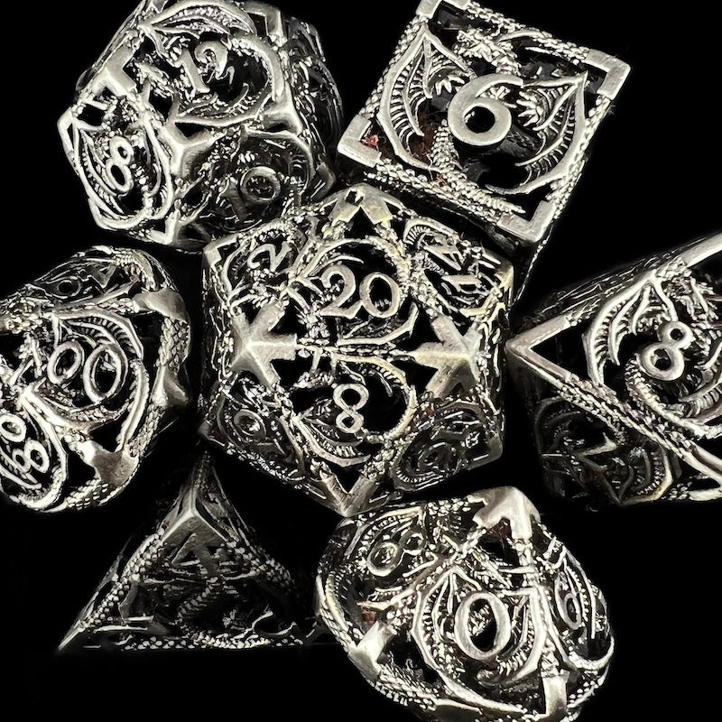 TDSO Metal Hollow Flying Dragon Antique Silver Dice