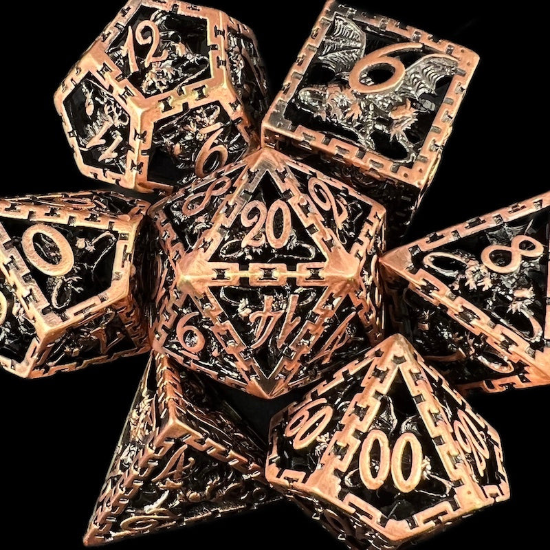 TDSO Metal Hollow Dragon Cage Antique Copper Dice
