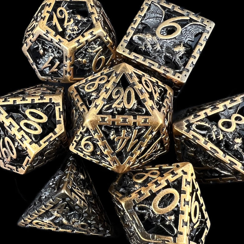 TDSO Metal Hollow Dragon Cage Antique Gold Dice