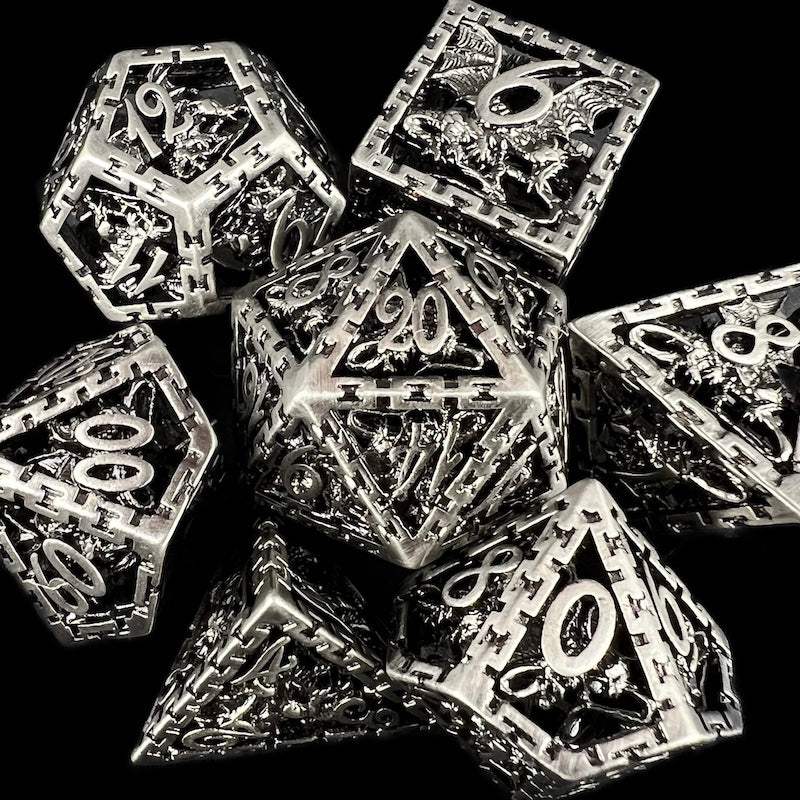 TDSO Metal Hollow Dragon Cage Antique Silver Dice