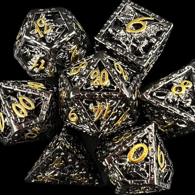 TDSO Metal Hollow Dragon Cage Black Nickel & Gold Dice