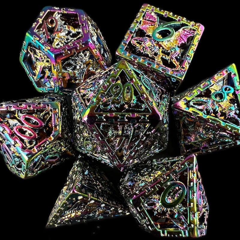 TDSO Metal Hollow Dragon Cage Iridescent Dice