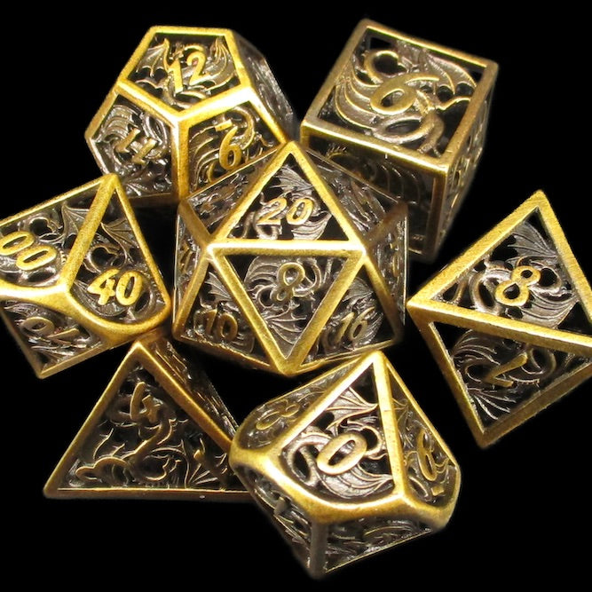 TDSO Metal Hollow Dragon Horde Antique Gold Dice