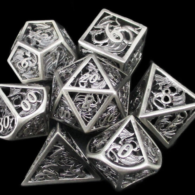 TDSO Metal Hollow Dragon Horde Antique Silver Dice