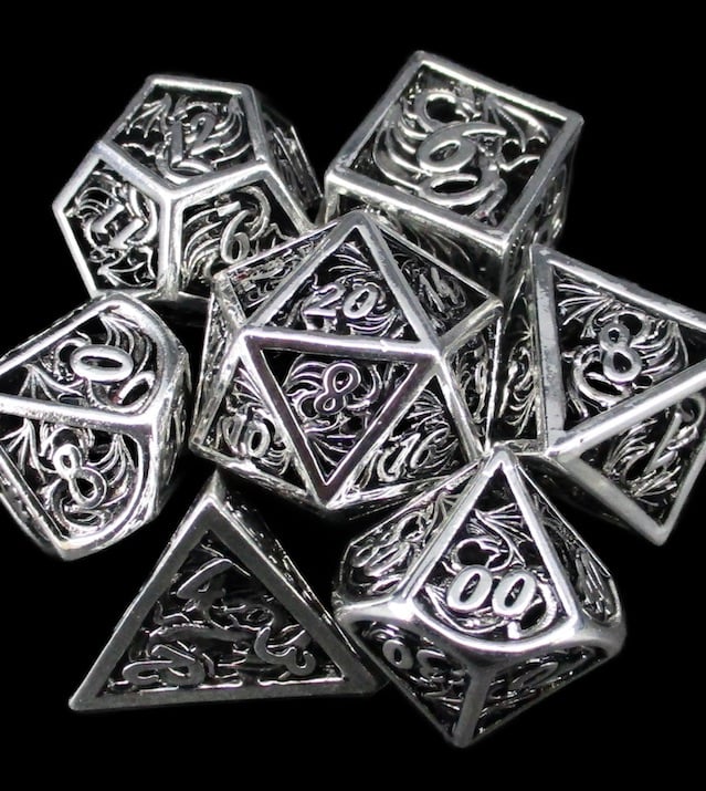 TDSO Metal Hollow Dragon Horde Bright Silver Dice
