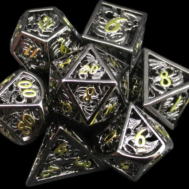 TDSO Metal Hollow Dragon Horde Black Nickel & Gold Dice
