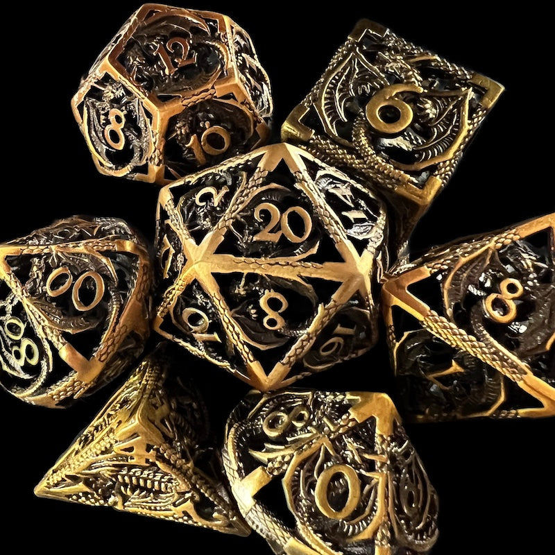 TDSO Metal Hollow Flying Dragon Antique Gold Dice