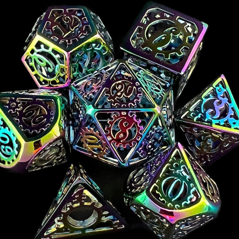 TDSO Metal Hollow Gear Iridescent Rainbow Dice