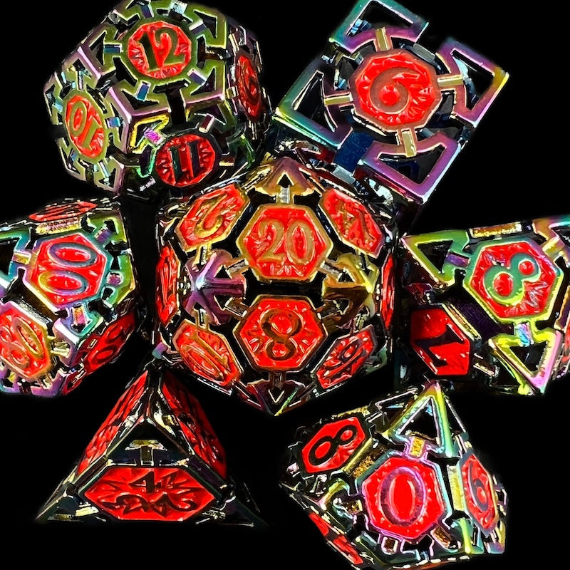 TDSO Metal Hollow Magician Iridescent & Red Dice