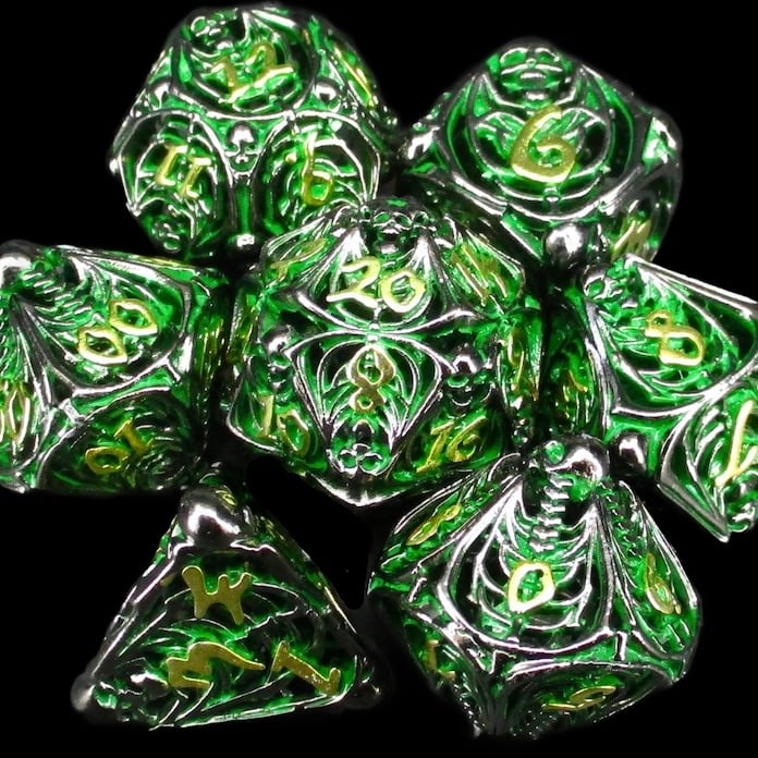TDSO Metal Hollow Skeleton Black Nickel & Green Dice