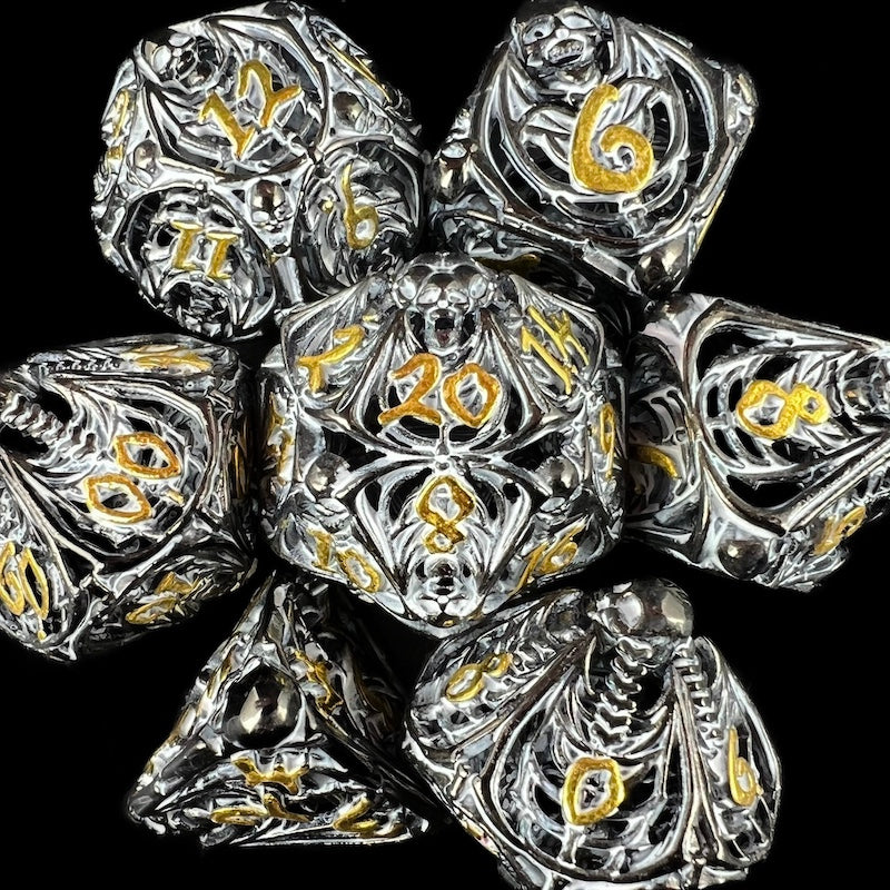 TDSO Metal Hollow Skeleton Black Nickel & White Dice